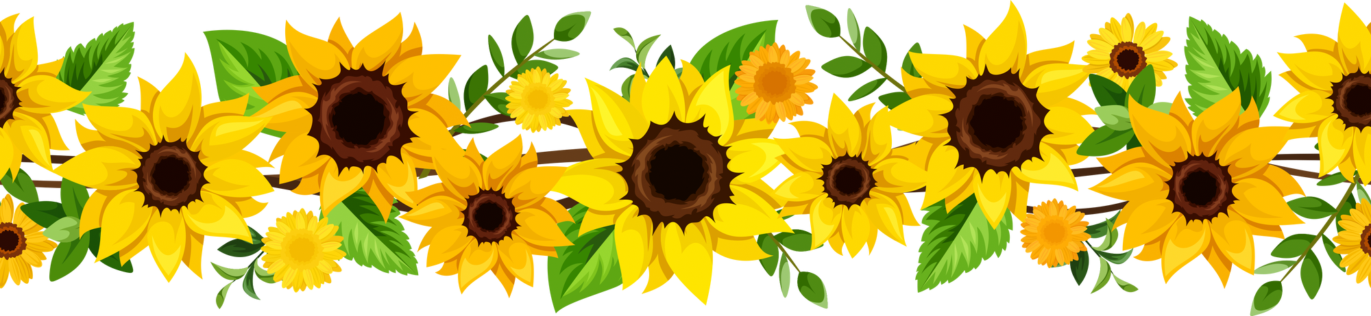 Seamless floral border with sunflowers